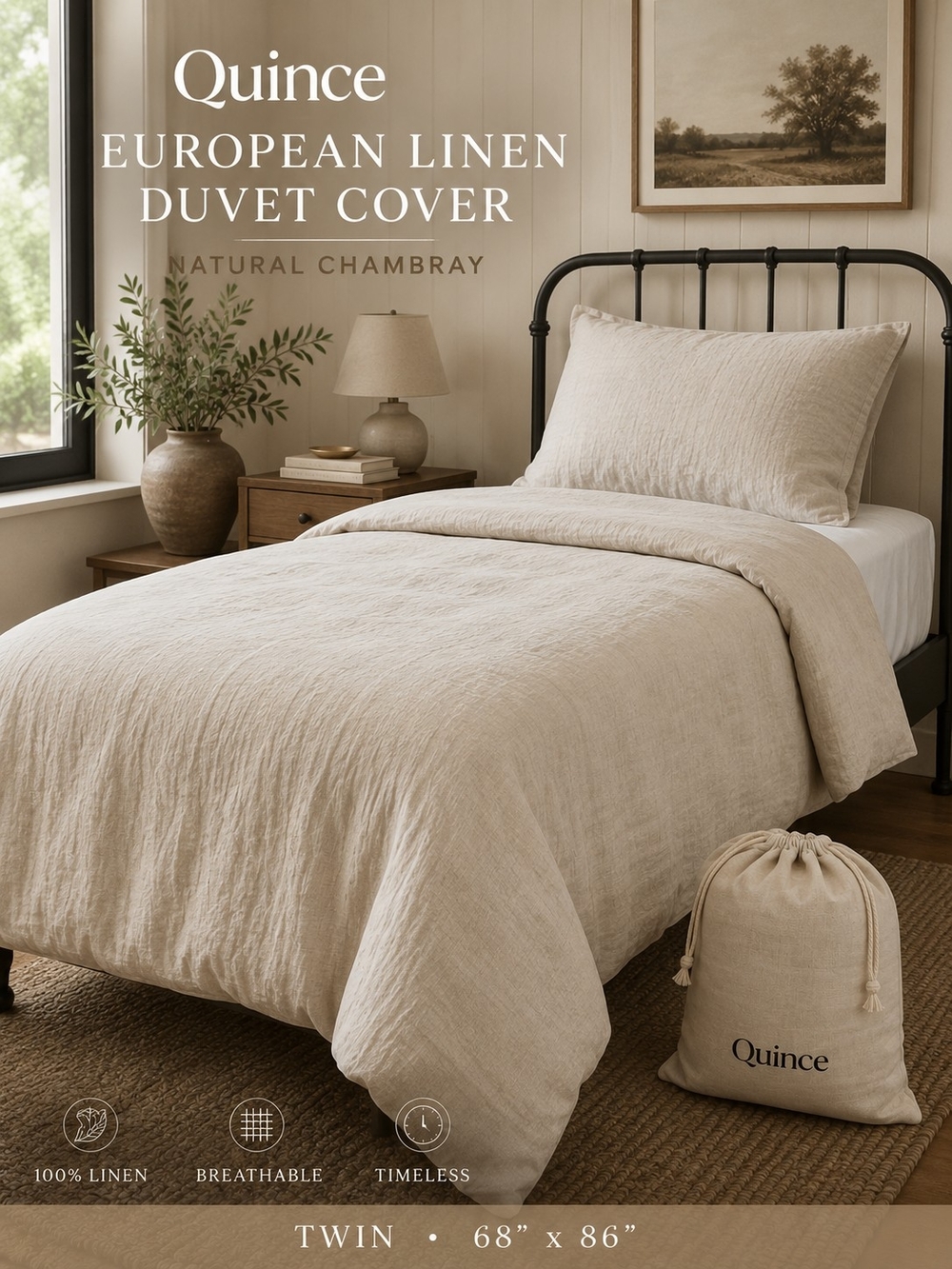 Quince European Linen Duvet Cover Twin Natural Chambray NWOT